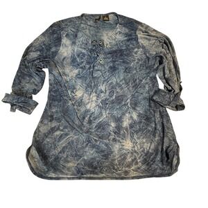 New Directions Tunic Top Lace Up Blue‎ Tie Dye Blouse XL